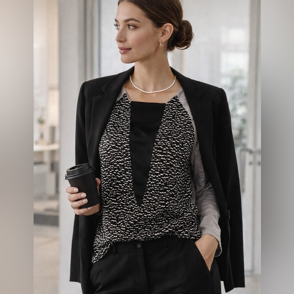 ZARA Black Grey Long Sleeve Top – Modern Career Chic – Size M